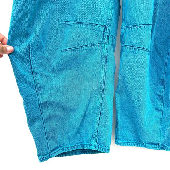 Gap Horseshoe High Rise Barrel Leg Jeans Teal Ultrasoft Denim 25 Turquoise - Picture 6 of 9